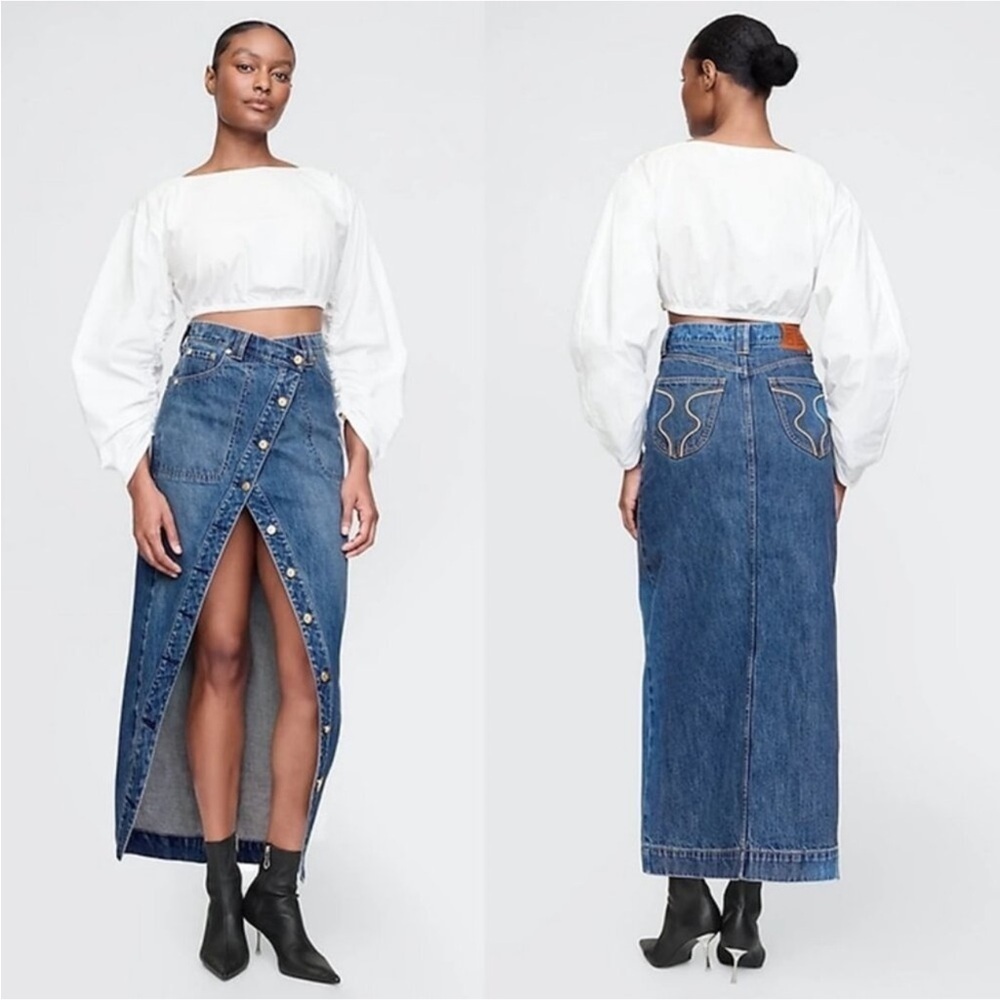Cult Gaia x Gap Asymmetrical Denim Maxi Skirt NWT 28/6 - Picture 1 of 9